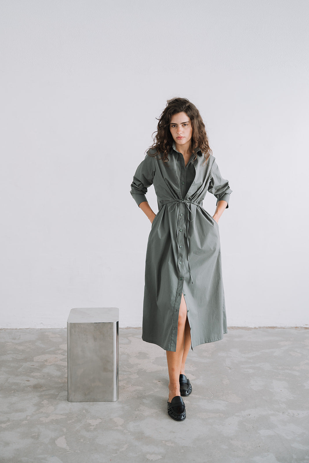 LONG SHIRT DRESS OLIVINE