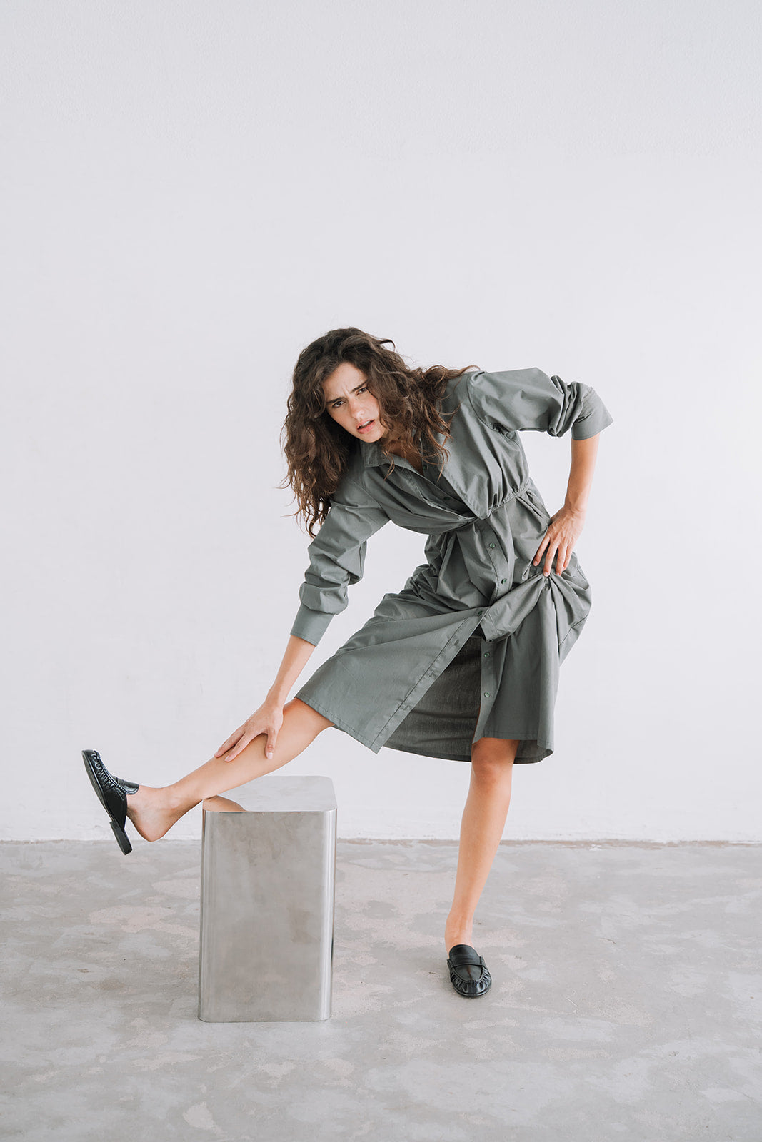 LONG SHIRT DRESS OLIVINE