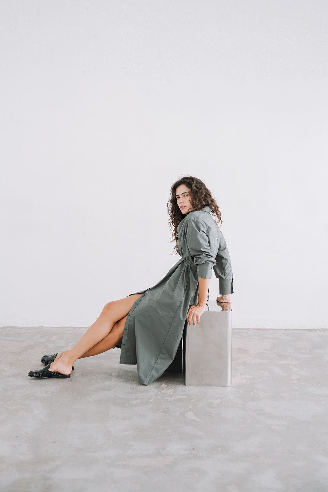 LONG SHIRT DRESS OLIVINE