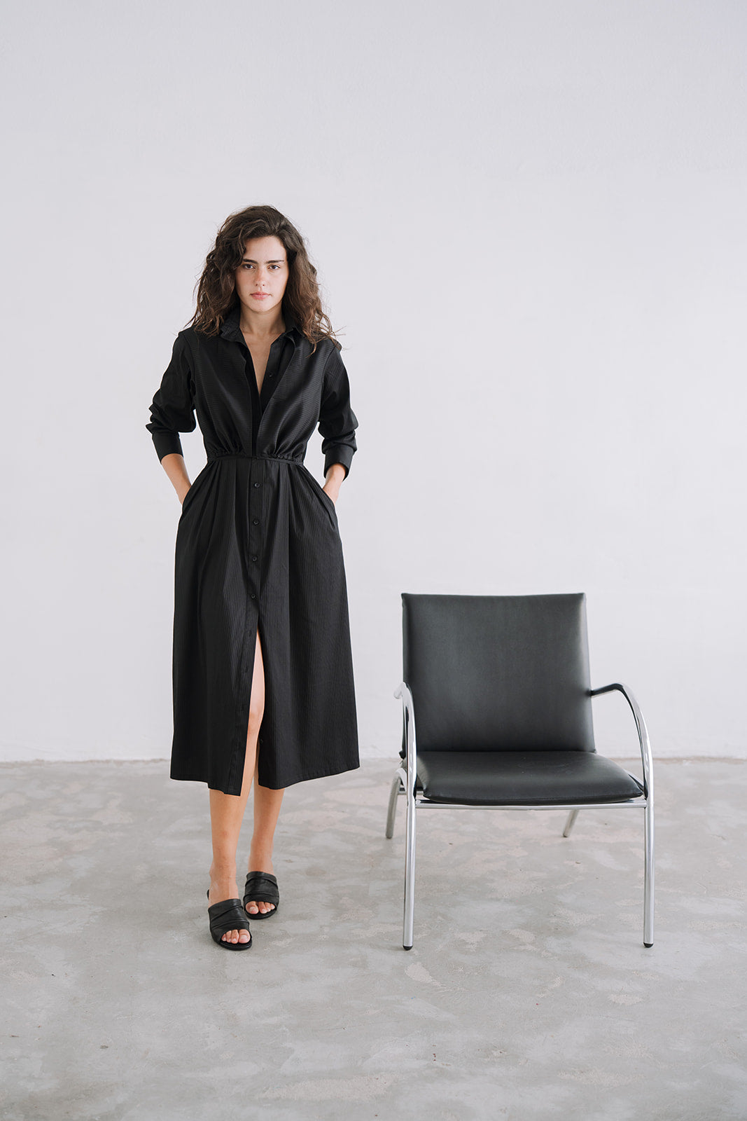 LONG SHIRT DRESS BLACK