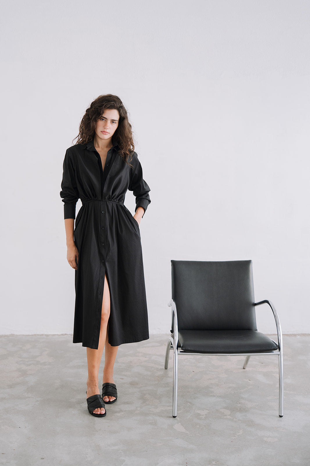 LONG SHIRT DRESS BLACK