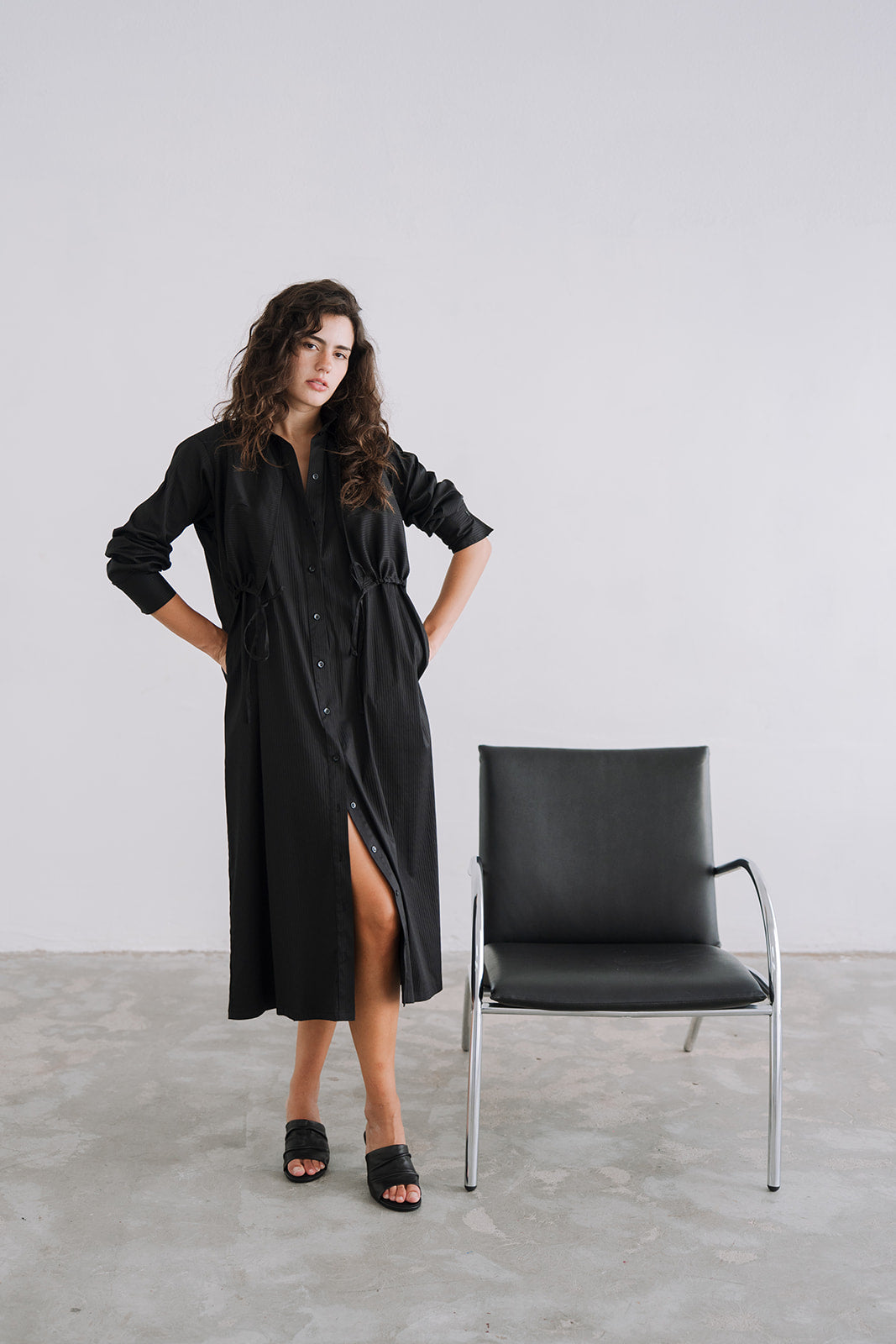 LONG SHIRT DRESS BLACK